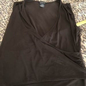 George size large brown faux wrap sleeveless top With stretch